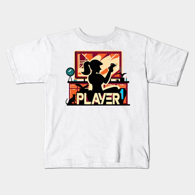 Player One Girlfriend Couple Matching Video Game Kids T-Shirt by enchantedrealm